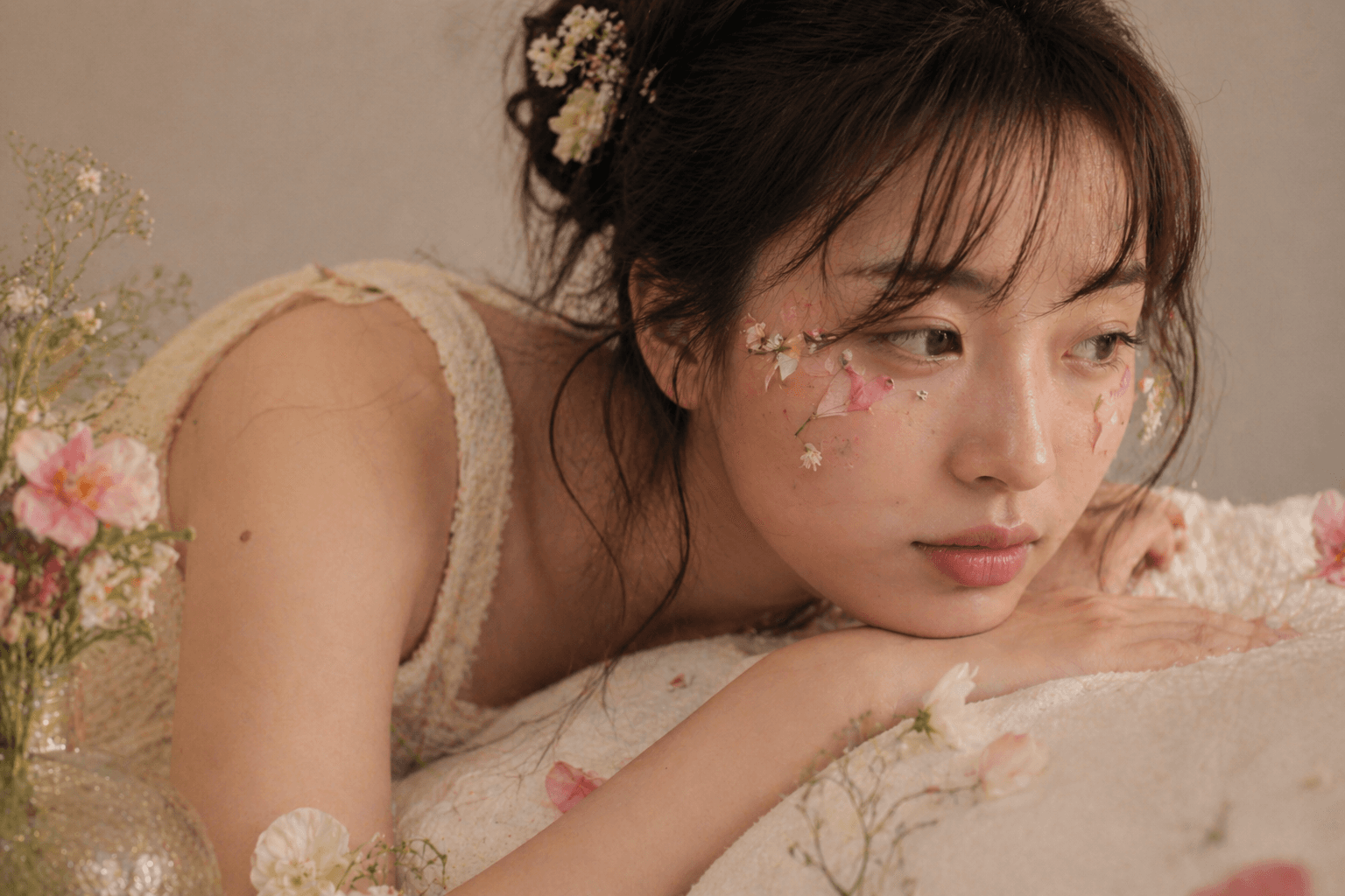 꽃 장식이 있는 콘셉트 프로필 사진